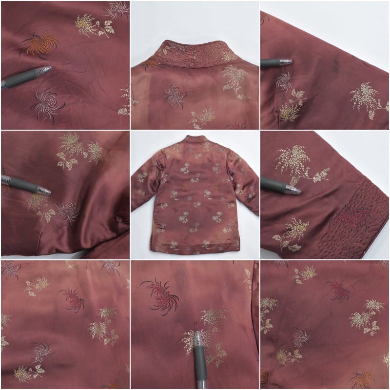 60s 上海製 Peony BRAND 牡丹牌 シルクブロケード ボアライナー 菊刺繍