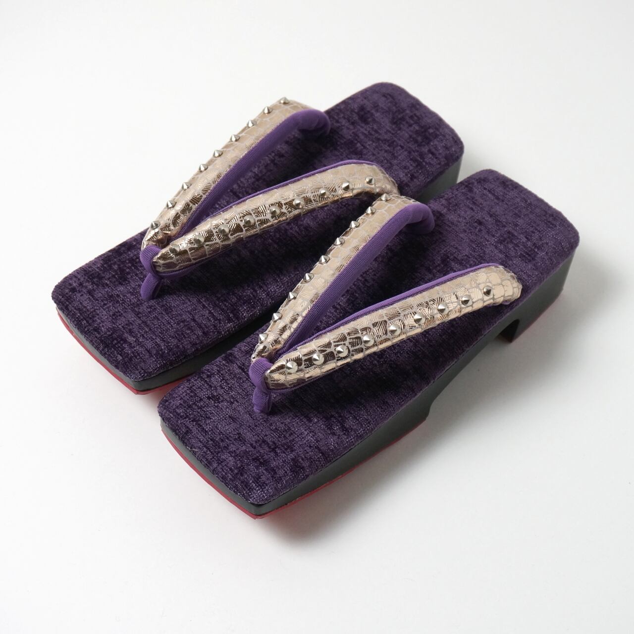 クッション下駄パープル　スタッズ鼻緒