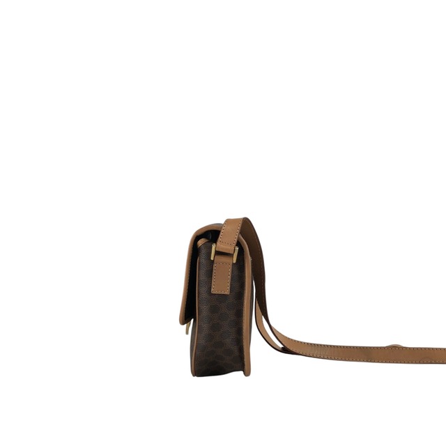 CELINE セリーヌ マカダム ショルダーバッグ ブラウン サークルロゴ PVC レザー 4ks7pb