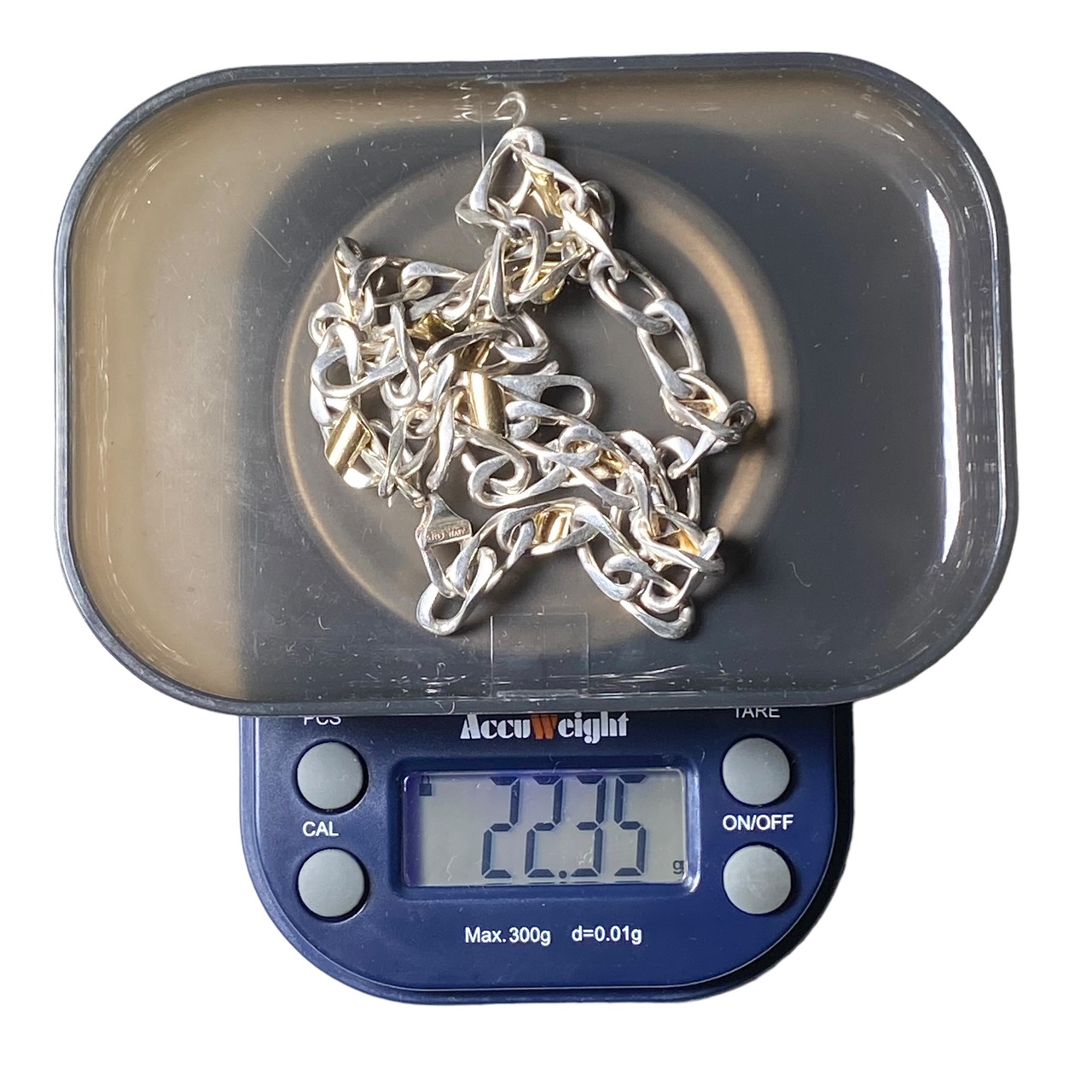 vintage TIFFANY silver flat link chain × k18 plates necklace