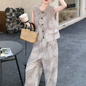 Openwork design vest and pants set S1173