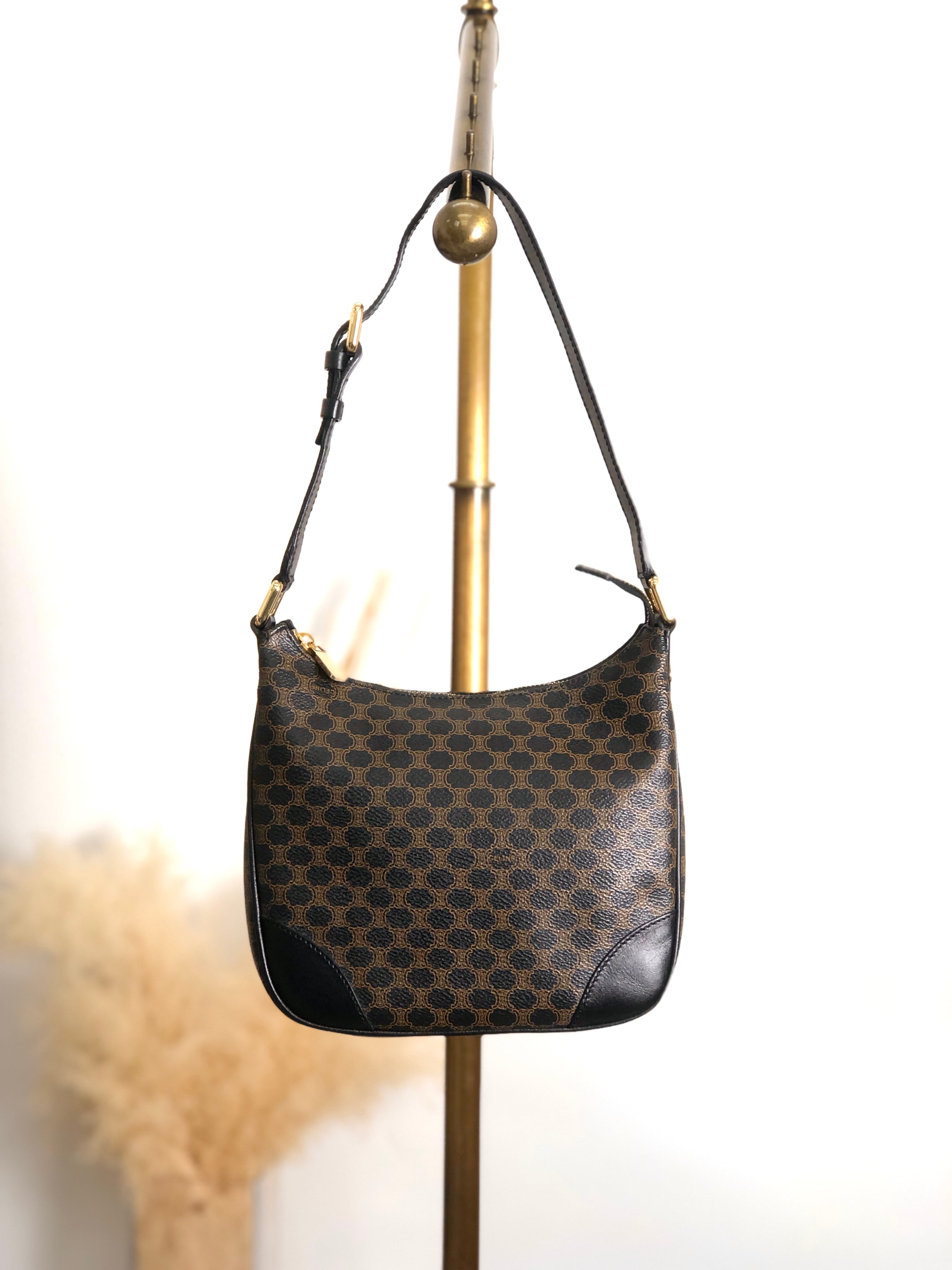 CELINE セリーヌ マカダム ショルダーバッグ ブラック PVC レザー ミニ