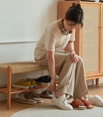 ペーパーコード編みベンチ 天然木 シューズラック 玄関ベンチ 収納付き 北欧風 ナチュラル