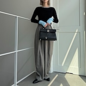 袖バイカラーシアーニットCS/ブラック