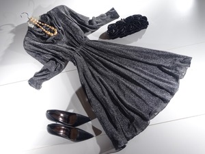 ★フリー☆襟元ドレープ華やかなラメワンピ(OPN6518)