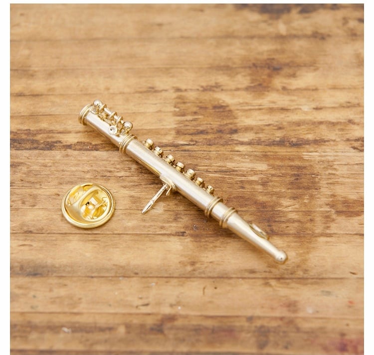 ミニチュアバンド[ピンバッチ フルート]＜楽器＞ブローチ シルバー