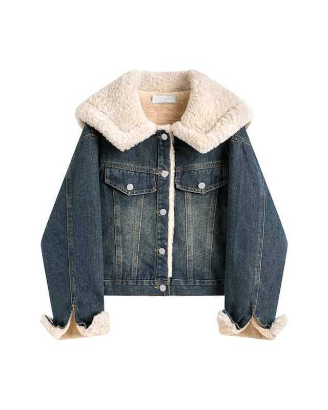 Fur collar short denim jacket　TH3653