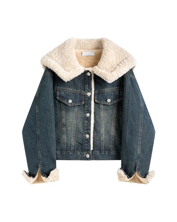 Fur collar short denim jacket TH3653