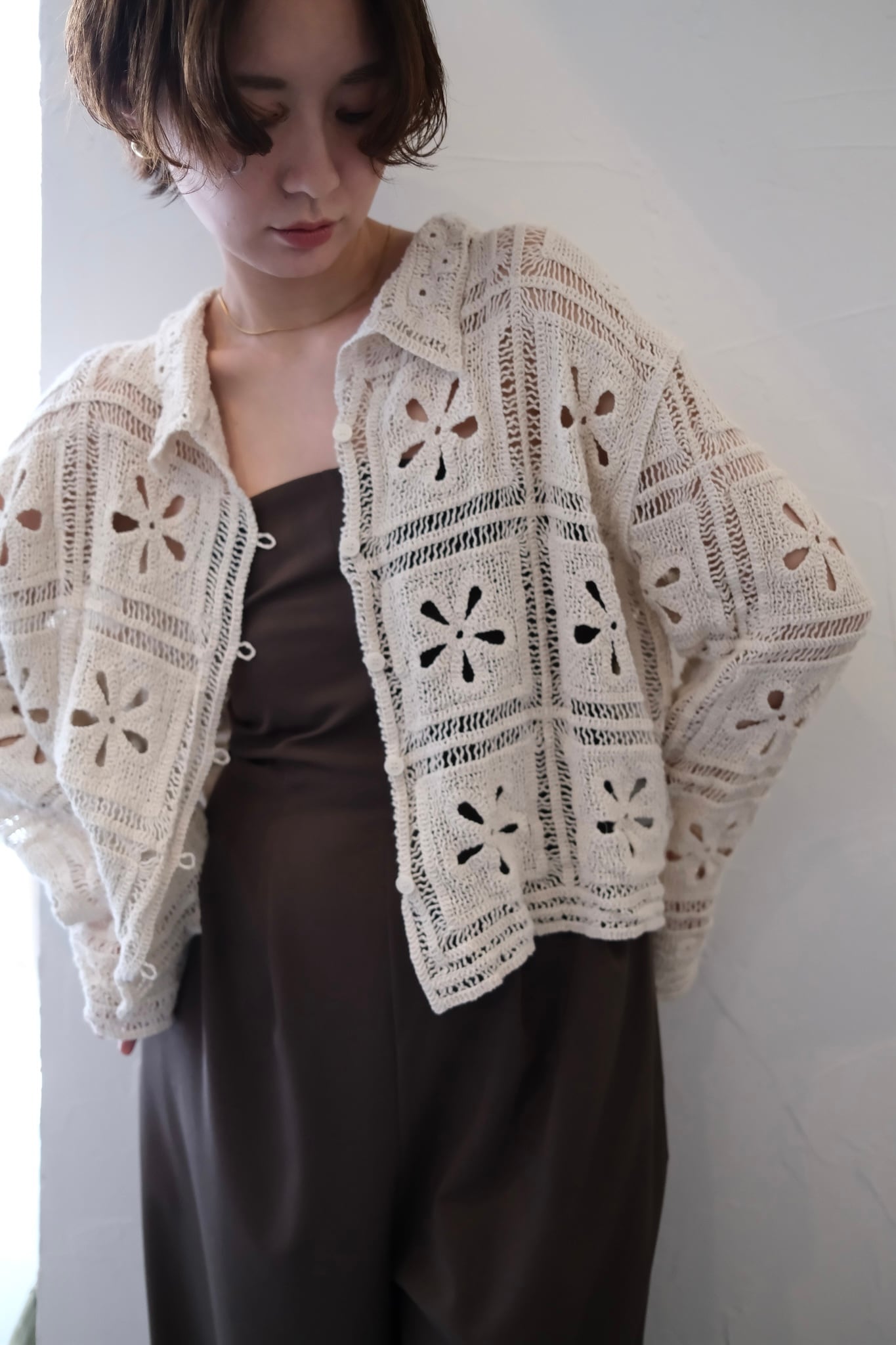 Crochet Knit Cardigan カギ編みニットカーディガン White | planet3rd
