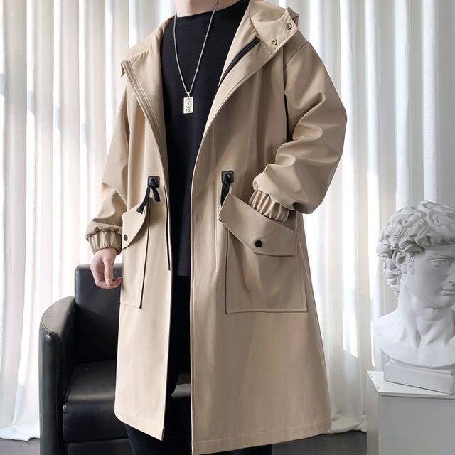 【予約販売】モッズコート スリット ミディアム丈 春 アウター メンズ ブラック ベージュ こなれ感 お洒落 韓国トレンド 春 秋 M/L/XL/2XL/3XL