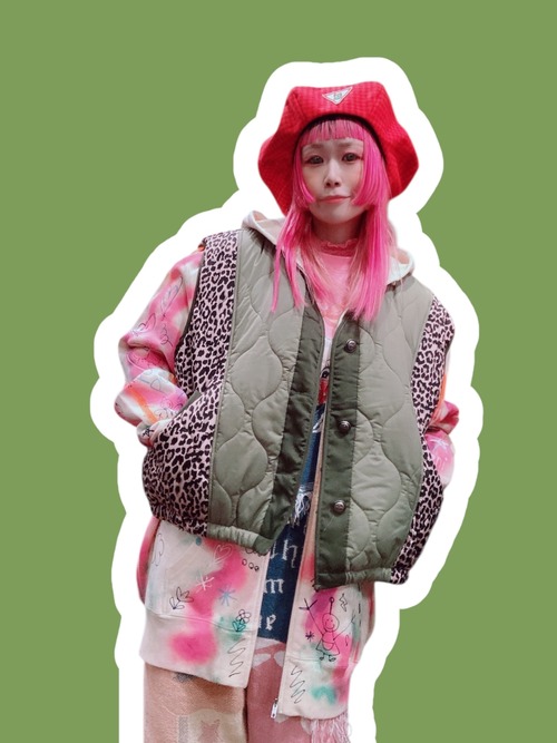 【solmu select】leopard quilt vest（カーキ）