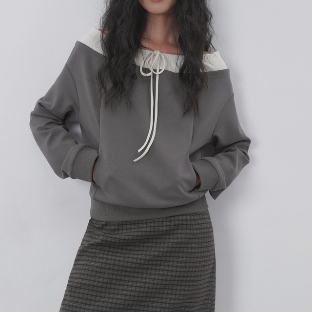 off-shoulder drawstring sweatshirt　J00312