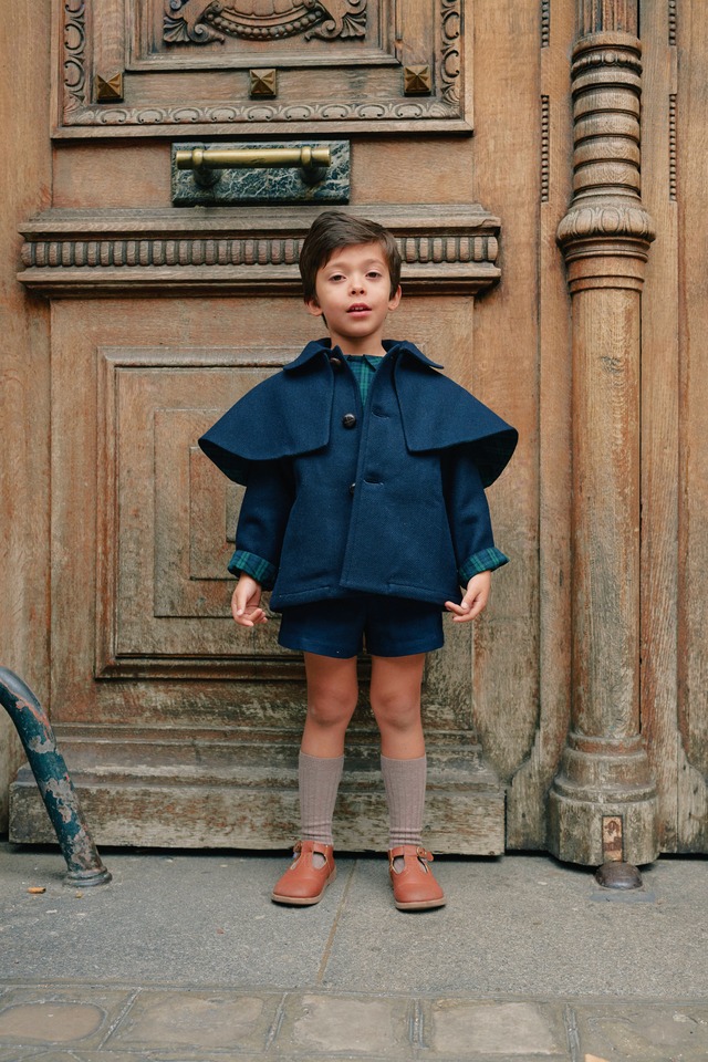 ご予約【MaisonMarelle】送料無料Coat AMOVIBLE cape SHERLOCK- Blue mostly wool5y-8y