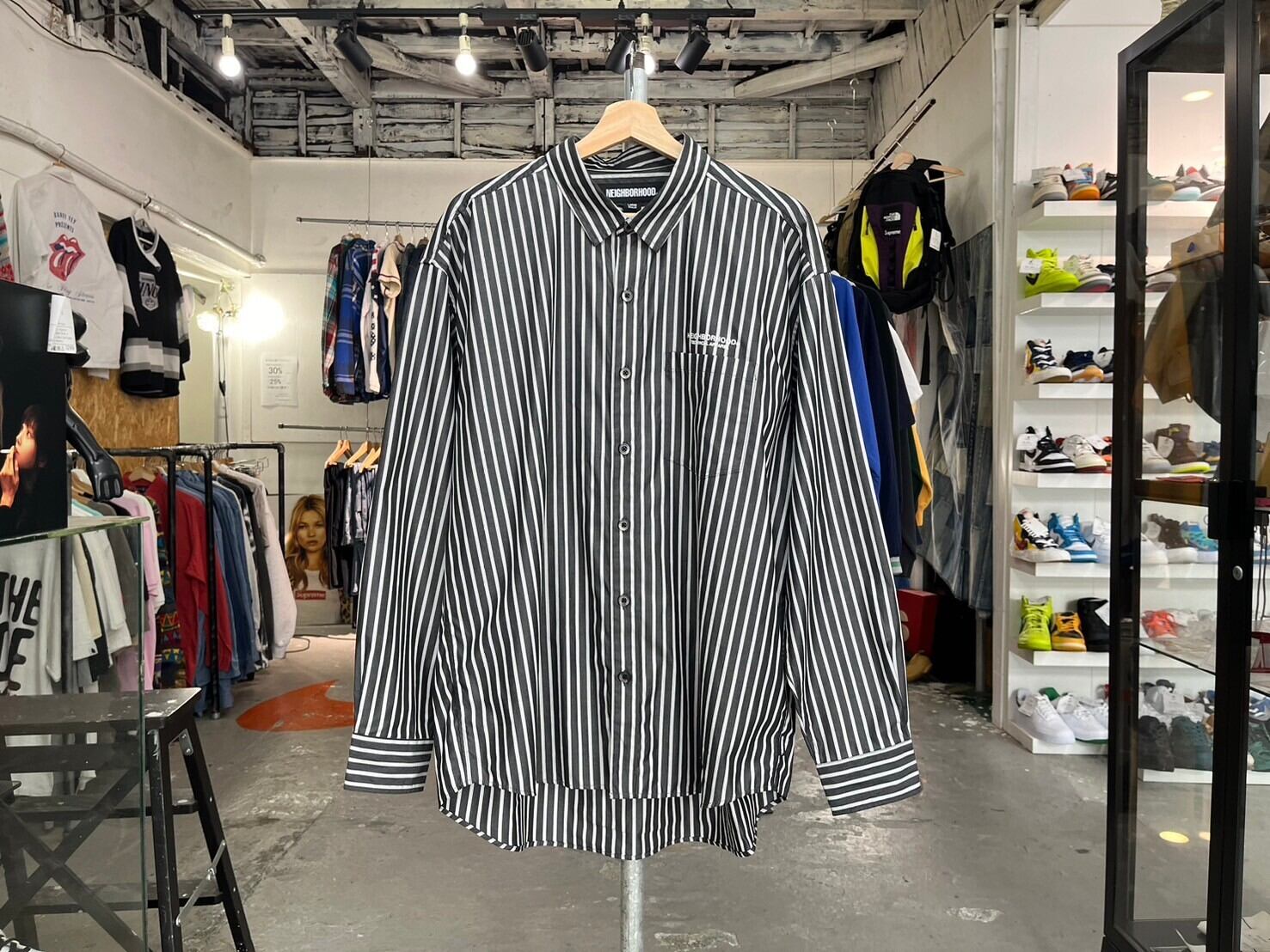 NEIGHBORHOOD 24SS STRIPE SHIRT LS BLACK LARGE 241AQNH-SHM02 39510 