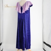 フラダンス 衣装 ワンピース ドレス ブルー系 アシンメトリー 光沢 無地 フリル グラデーション 上品 きれい 高級感 かわいい 華やか 鮮やか 明るい 青 紫 ハワイアン アロハ フラ ダンス レッスン 練習 パープル系 シフォン風 ロング丈