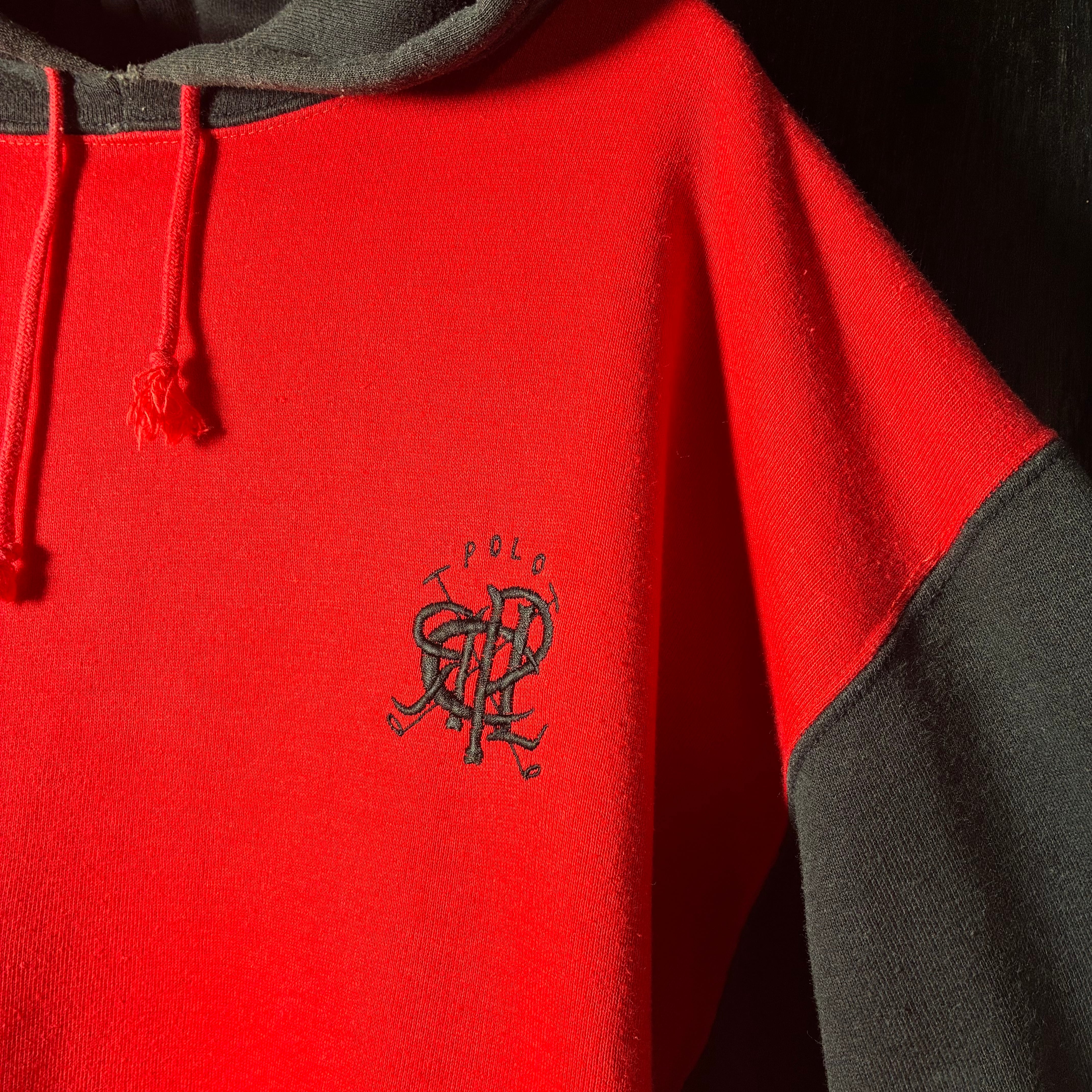 90s USA製】POLO RALPH LAUREN プルオーバーパーカー 赤黒切替