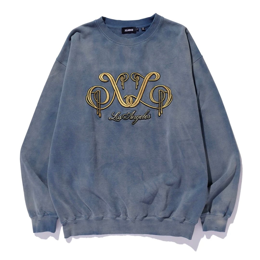 【XLARGE】EMBROIDERED BLEACHED CREWNECK SWEATSHIRT【エクストララージ】