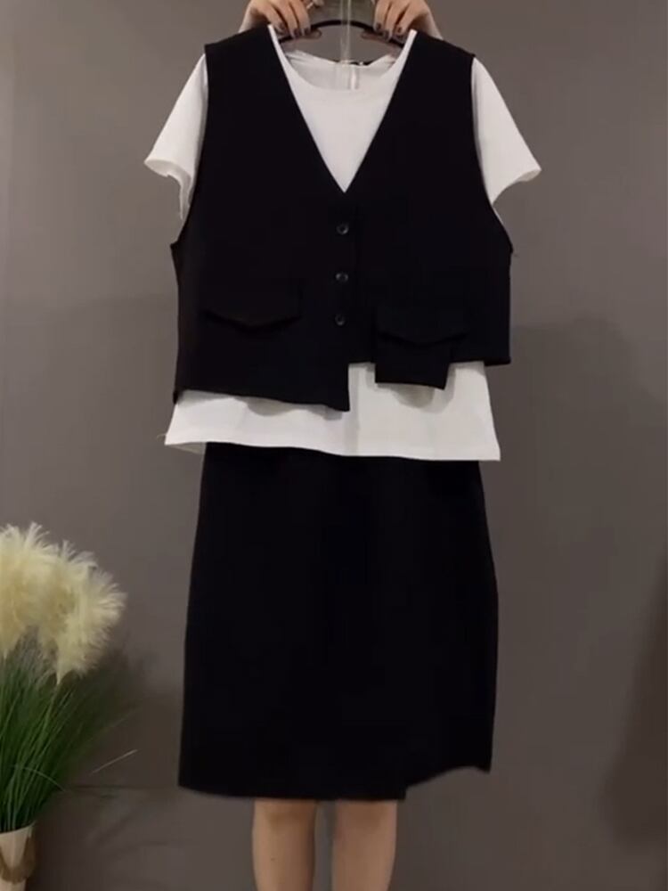 サマースタイルTシャツ スカート 大きめサイズ 夏物 ミックスインファッション18184813797