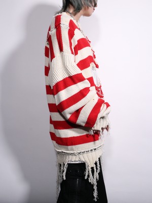 REMAKE / clash bolo × zip XXL over silhouette border knit