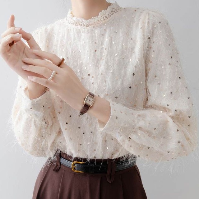 レース フリンジ スパンコール ブラウス 24431