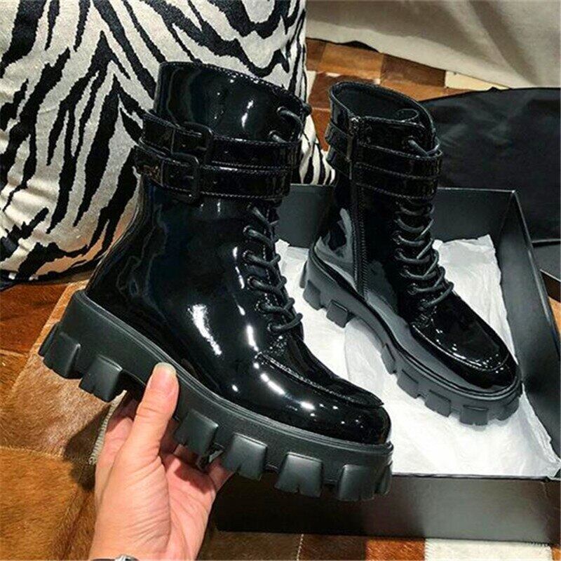 【新作】【送料無料】 レザープラット2019秋冬新スタイル厚底ベルトバックルは軽いバイクブーツ 靴 シューズ オータム 秋物 ウィンター 冬物 ハーネス 10b369302239970