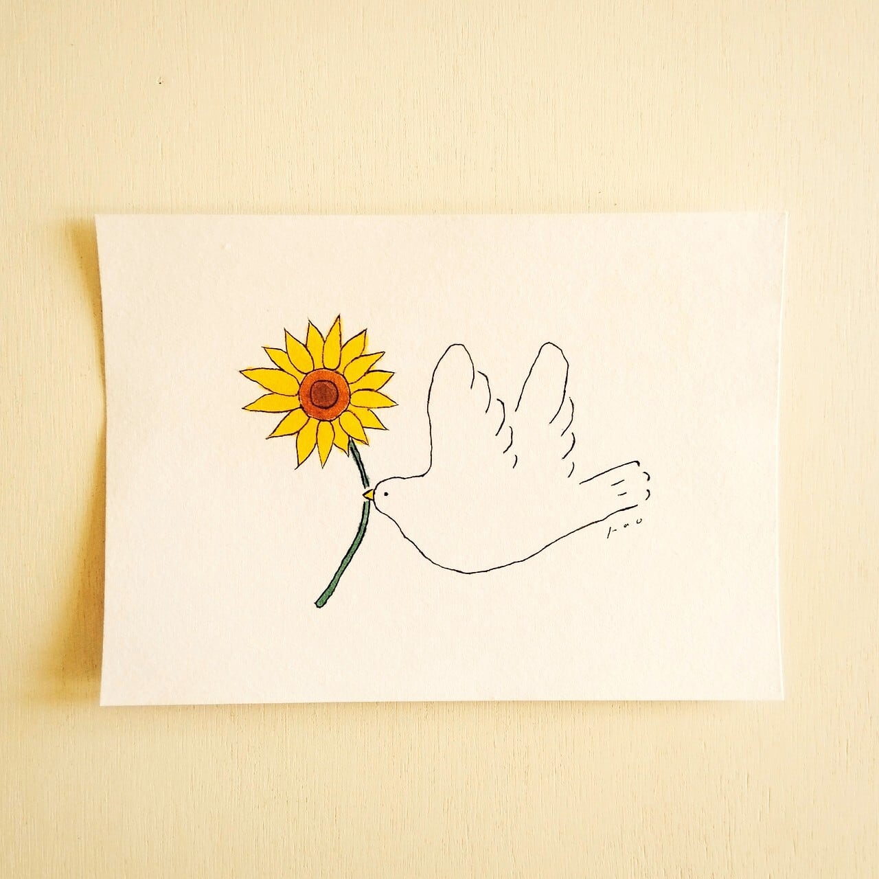 イラスト 原画「幸せを運ぶ（向日葵）」※2Lサイズ額縁入り インテリア