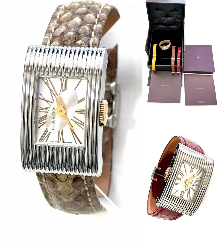 BOUCHERON ブシュロン リフレ ウォッチ K18 SS ギャラ付き 完備 パイソン クロコ レザーベルト 替えベルト 時計