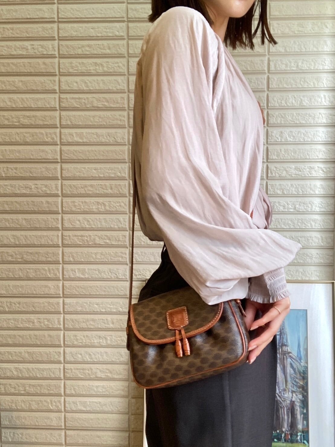CELINE セリーヌ マカダム ブラゾン型押し タッセル ポシェット ミニ