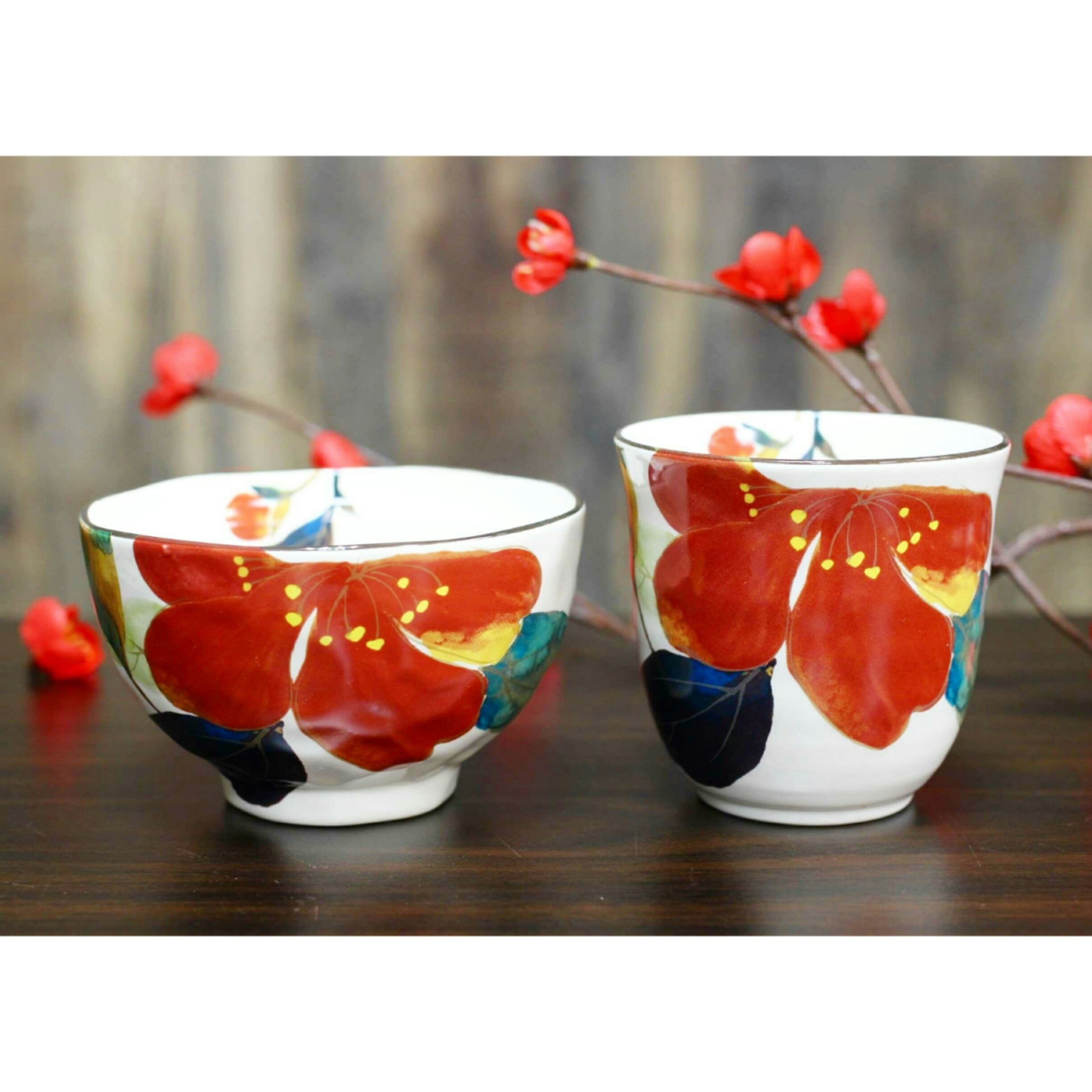 特別セール！湯呑み、茶碗/茶器（単品）陶磁器 手描き 拙溪 山茶花