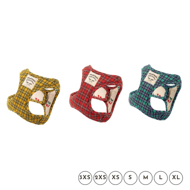 【PUPPYGALLERY公式】チェリーチェックステップインハーネス【レッド】3XS-XL