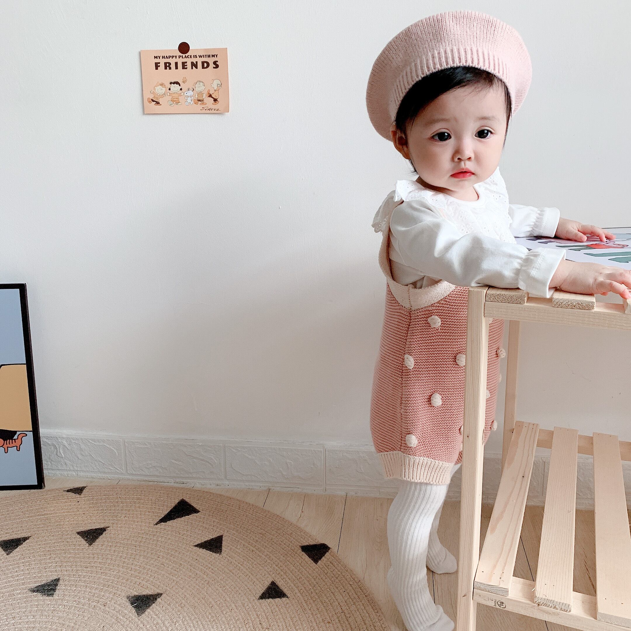 ins秋の赤ちゃん幼児子供手作りボールニットウールジャンプスーツ
