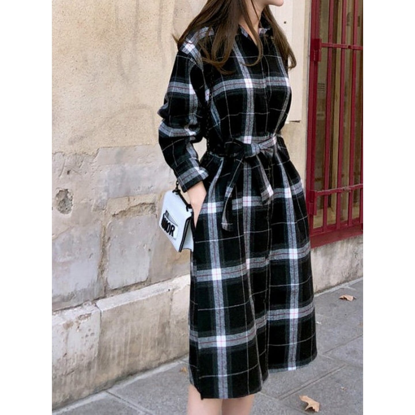 ウエストマークチェックワンピース RA3074