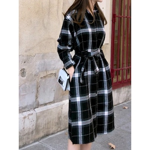 ウエストマークチェックワンピース RA3074