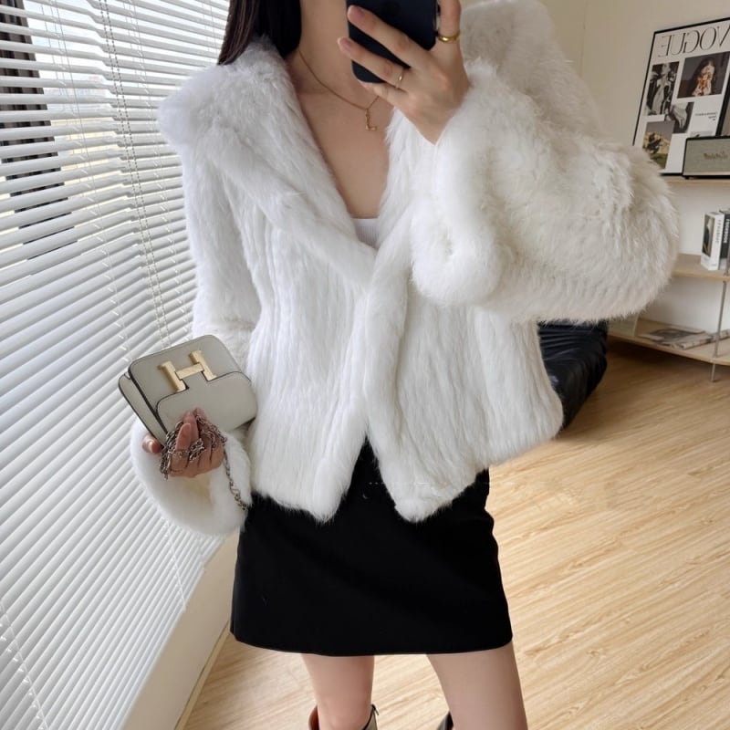 全3色/Rabbit fur hooded jacket B3532 | Mbeaute