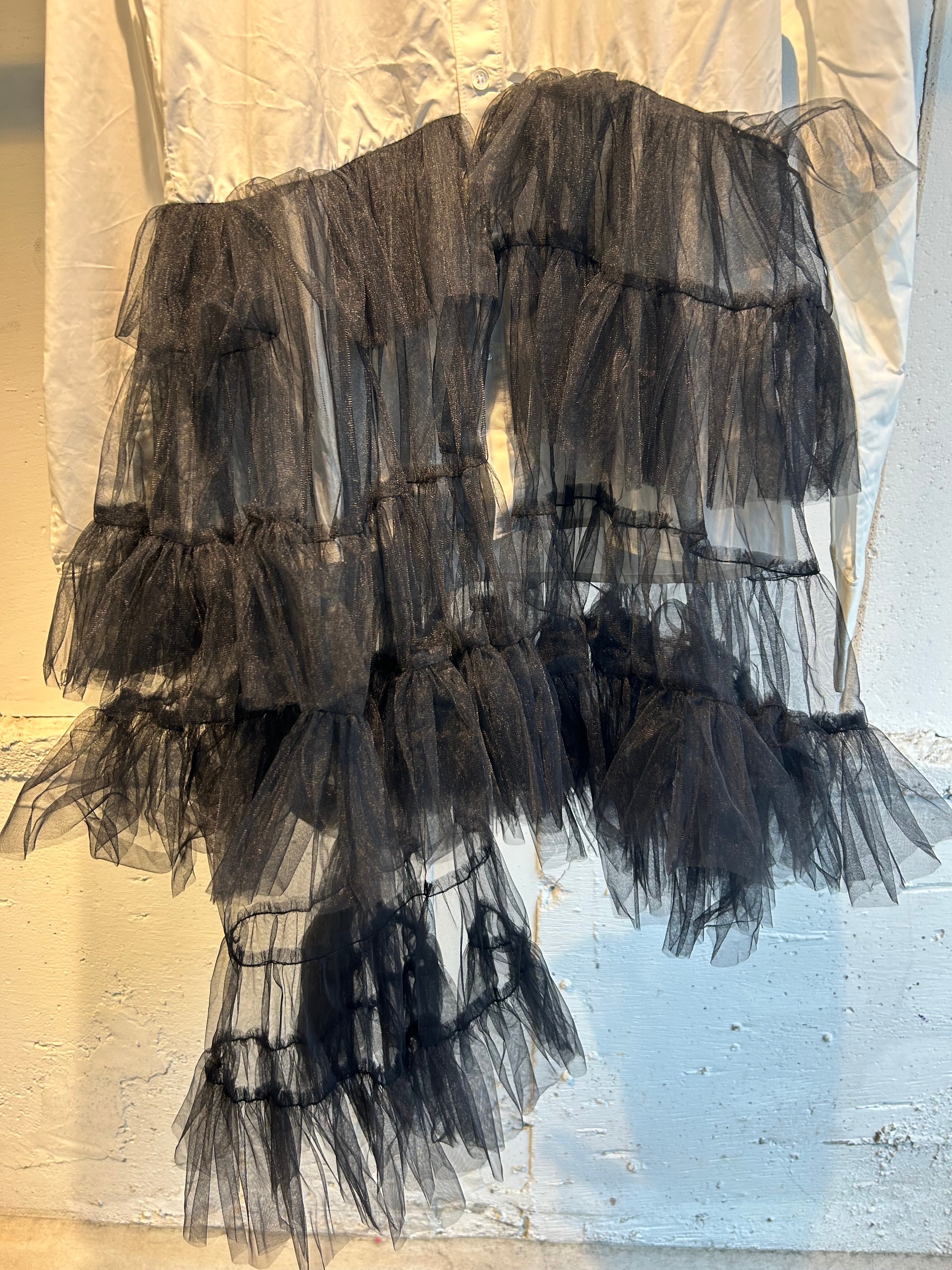 VIVIANO asymmetry tulle trimmed long shirts | AAR