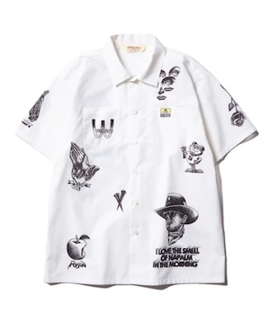 【Softmachine】ソフトマシーン SCRAWL SHIRTS S/S (WHITE) メンズ半袖シャツ