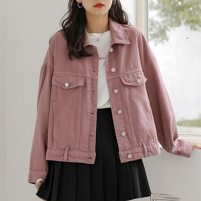 アウター レディース デニムジャケット 長袖 無地 デニム Gジャン 前開き 羽織り 襟付き ゆったり 体型カバー オーバーサイズ 大人可愛い シンプル カジュアル メンズライク おしゃれ 存在感 こなれ感 抜け感 シック モード系 キュート ガーリー デイリー 通勤 学生 通学 デート お出かけ 女子会 散歩 普段使い 休日 旅行 イベント 春 秋 10代 20代 30代 ママ 韓国系 普段使い 着回し ファッション コーデ モテ トレンド 重ね着コーデ 定番 ピンク ダークグレーS M L 送料無料