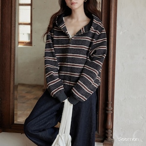 striped zip up hooded knit