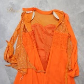 社交ダンス 衣装 prima boutique プリマブティック ドレス ワンピース オレンジ系 ホログラム レース 透け感 上品 明るい 鮮やか ダンス衣装 イベント ステージ パーティー レディース キラキラ 輝き 練習 レッスン