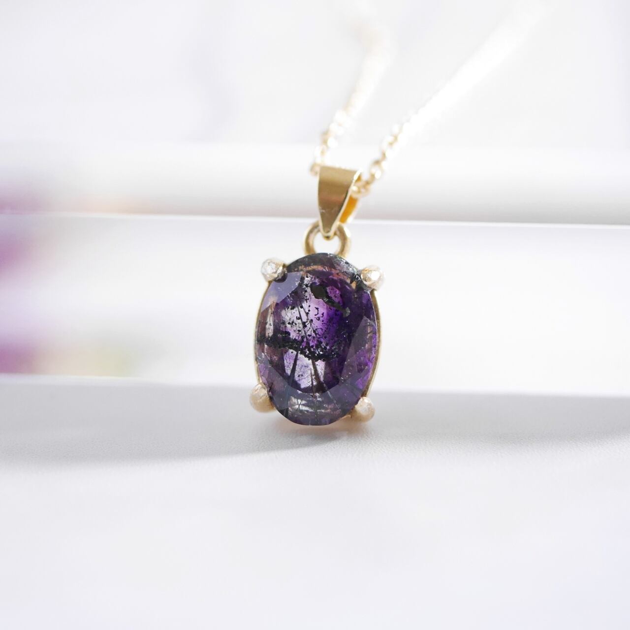 【希少石】アメジストエレスチャル スーパーセブン オーバル ネックレス