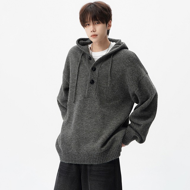 ♥リラックスニット!【GraceRubシリーズ】★セーター★ ユニセックス 2color ニットトップス ニットパーカー グレー ブラック カジュアル