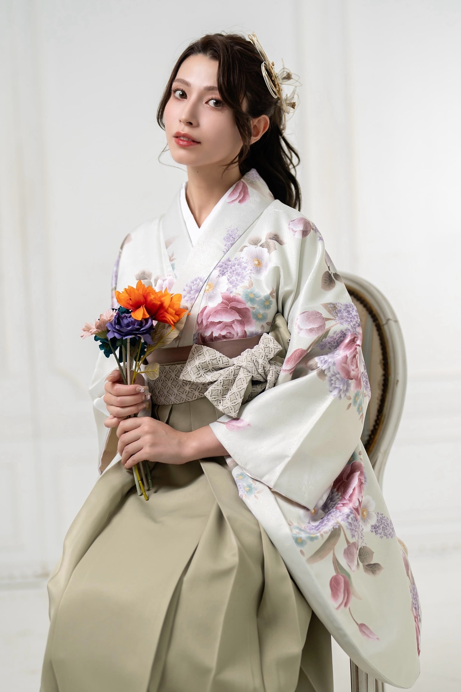 着物ジェンヌ 卒業式 卒業式袴3点セット　おまけ付き Kimono Sienne 卒業式袴3点セット ライトグリーン 二尺袖着物 袴 卒業