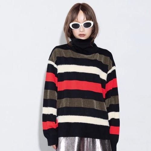 【 MARGAUX VINTAGE 】異素材ボーダータートルニット
