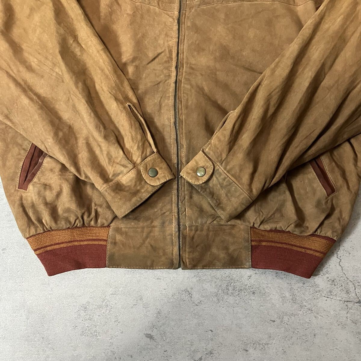 90sユーロヴィンテージレザージャケットニット切替ブルゾンブラウン本革スペイン製 80s EURO VINTAGE 本革 レザーブルゾン レザージャケット ブラウン 短