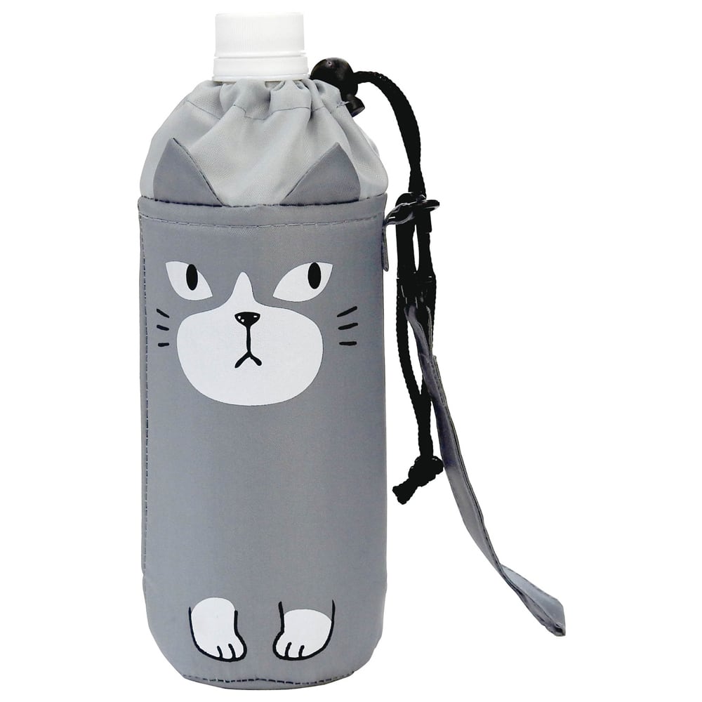 手作り☆保冷保温ペットボトルホルダー☆~1L対応☆グレー&黒ねこちゃん☆エチノ ペットボトルホルダー 通販ペットボトルホルダー 保冷 ペット