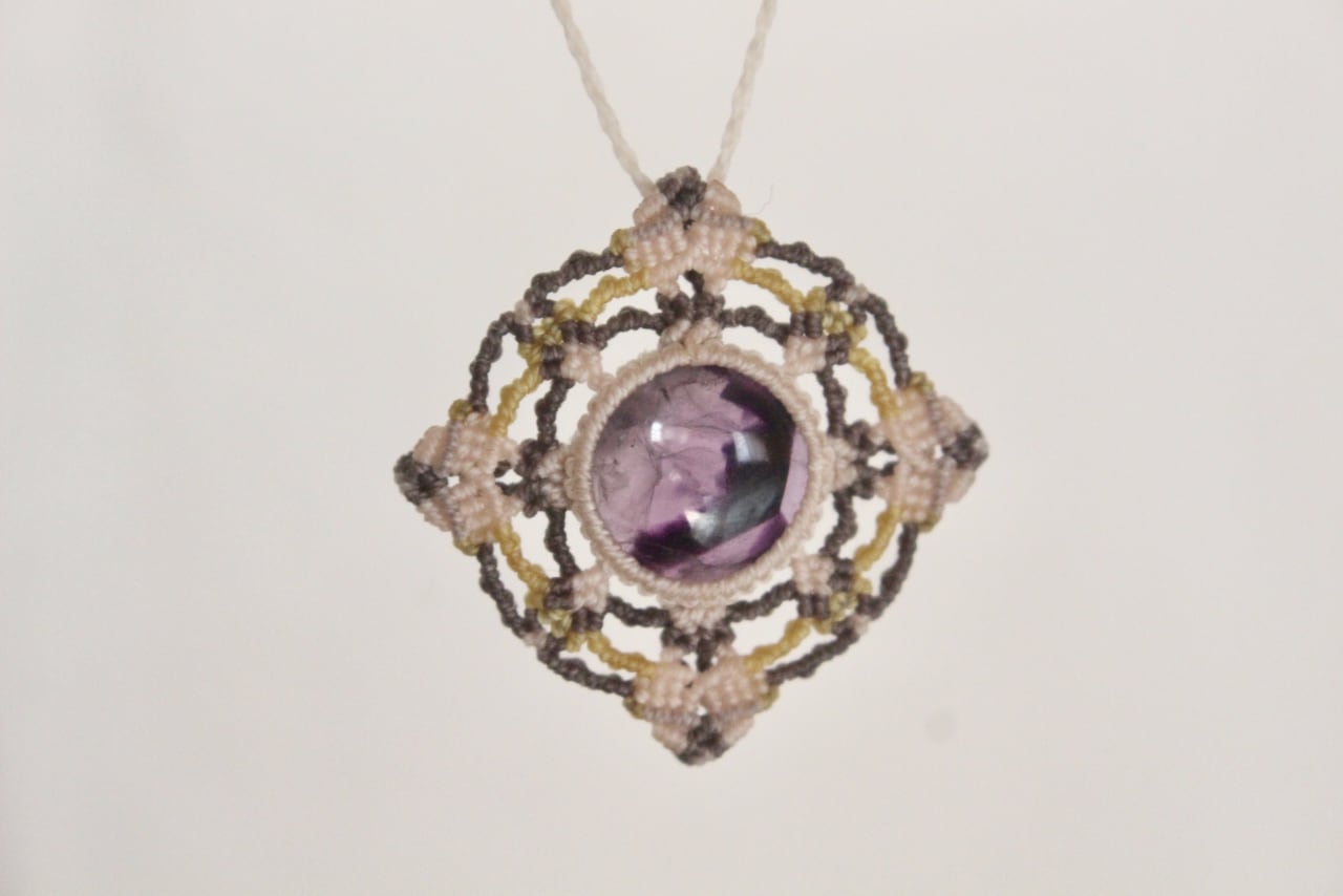 Trapiche amethyst micro macrame mandala pendant