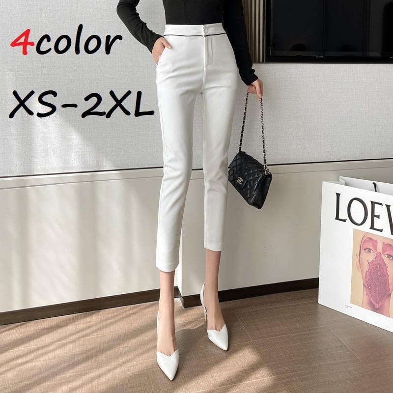 九分丈パンツ アンクルパンツ レディース パンツ ストレッチ ストレート スリム 細身 シルエット きれいめ 仕事着 20代 30代 40代 春 夏 白 黒 クロップド 無地 上品 大人 コーディネート コーデ 韓国 ファッション お取り寄せ 送料無料 hll-0523