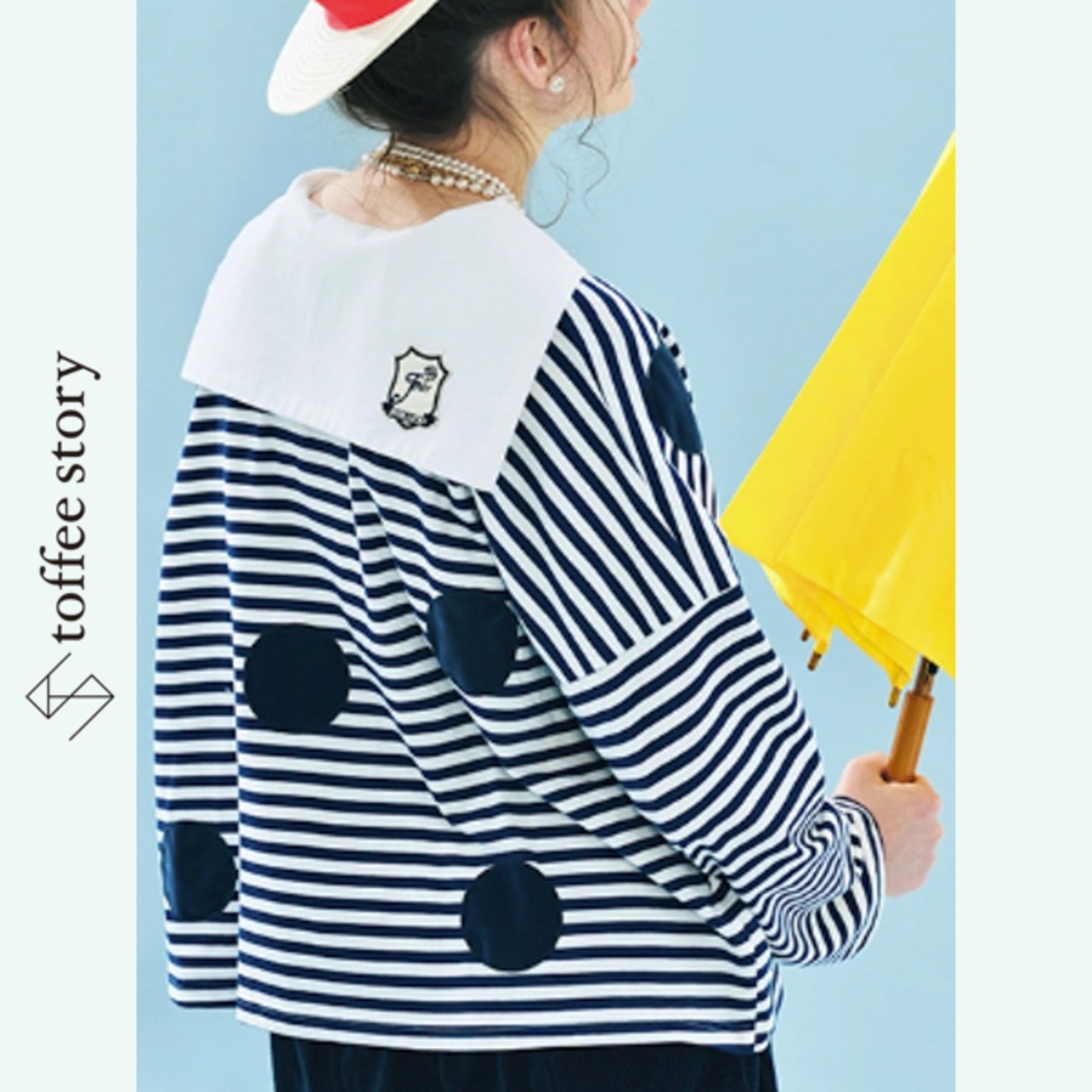 マリンに遊ぶボーダーとドットのセーラートップス 《i0784》