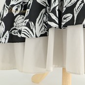 フラダンス 衣装 T&L MUUMUU FACTORY ムームーファクトリー ワンピース ドレス ブラック系 花柄 植物柄 ハワイアンプリント ハワイアン アロハ フラ ダンス レッスン 練習 黒 灰色 白 グレイ系 ホワイト系 ハワイアンダンス フリル モノトーン かわいい おしゃれ 上品 大人っぽい ハワイ製