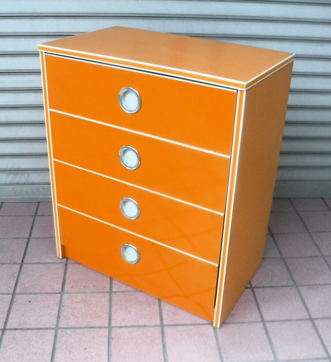 昭和 レトロポップ タンス チェスト 引き出し 5杯 収納 オレンジ